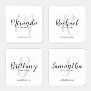 Modern Script Personalized Bridesmaids Coaster Set