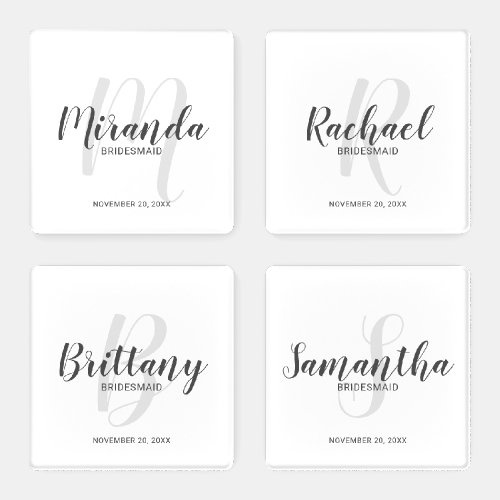 Modern Script Personalized Bridesmaids Coaster Set