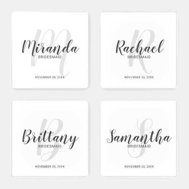 Modern Script Personalized Bridesmaids Coaster Set (Set)