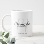 Modern Script Personalized Bridesmaids Coffee Mug<br><div class="desc">Add a personal touch to your wedding with personalized bridesmaids mug. This mug features personalized bridesmaid's name in grey modern script font style and monogram in light grey modern script font style as background with title and wedding date in grey modern sans serif font style. Also perfect for maid of...</div>