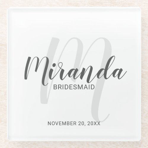 Modern Script Personalized Bridesmaids Glass Coaster