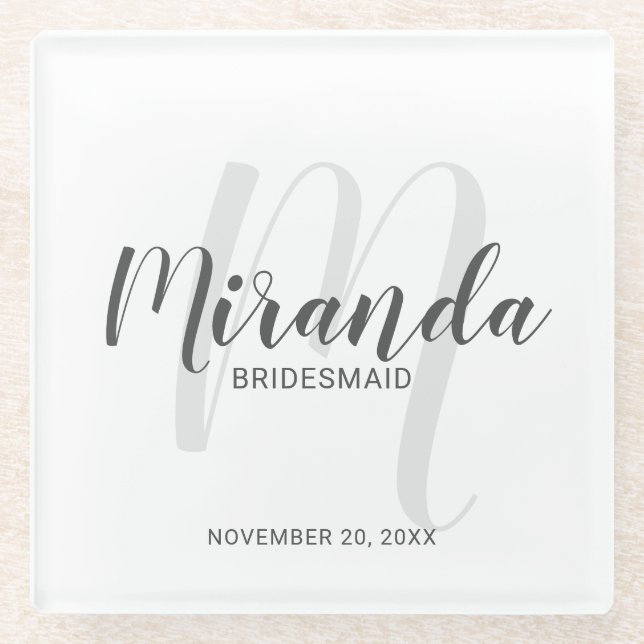 Modern Script Personalized Bridesmaids Glass Coaster (Front)