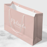 Modern Script Personalized Bridesmaids Large Gift Bag<br><div class="desc">Modern Script Personalized Bridesmaids Gift Bag
featuring personalized bridesmaid's name in white modern script font style with title and wedding date in modern sans serif font style on blush pink background.

Also perfect for Maid of Honor,  Flower Girl,  Mother of the Bride and more.</div>