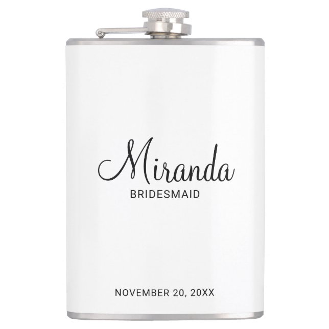 Modern Script Personalized Bridesmaid's Name Flask (Front)