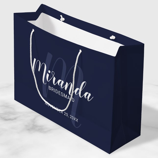 Modern Script Personalized Bridesmaids Navy Blue Large Gift Bag (Creator Uploaded)