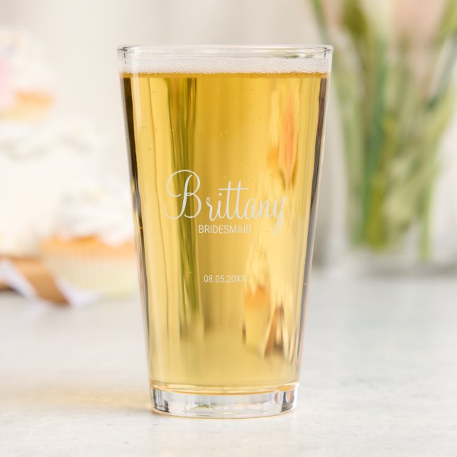 Modern Script Personalized Bridesmaids Pint Glass (Wedding)