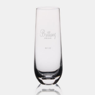 Modern Script Personalized Bridesmaids Stemless Champagne Flute