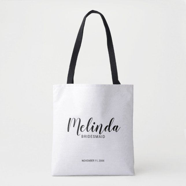 Modern Script Personalized Bridesmaids Tote Bag (Front)