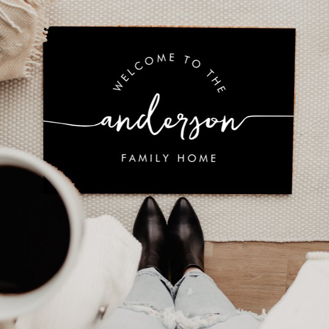 Modern Script Personalized Family Name  Doormat (Creator Uploaded)