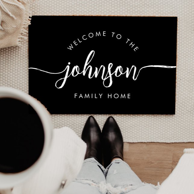 Modern Script Personalized Family Name  Doormat (Creator Uploaded)