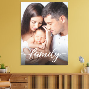 Modern Script Personalized Family Photo Canvas Print
