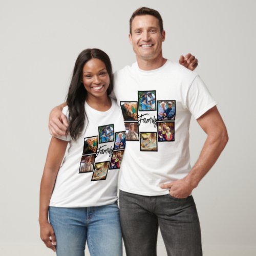 Modern Script Personalized Family Photo Collage T_Shirt