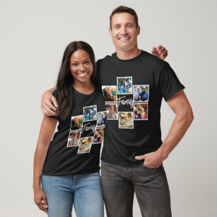 Modern Script Personalized Family Photo Collage T-Shirt