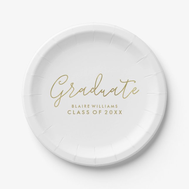 Modern Script Personalized Graduation Paper Plates (Front)