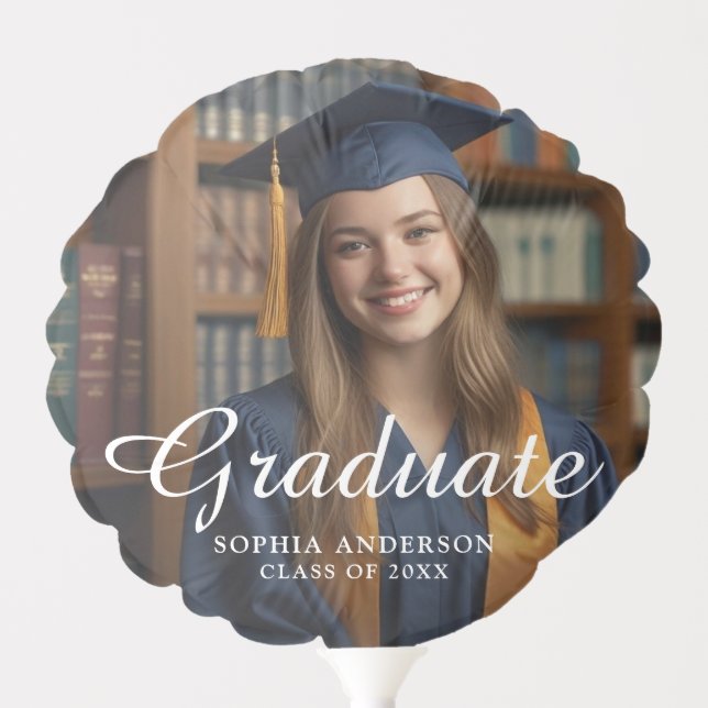 Modern Script Personalized Graduation Photo Party Balloon (Front)