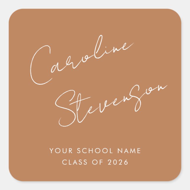 Modern Script Personalized Graduation Terracotta Square Sticker (Front)