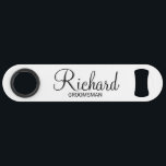Modern Script Personalized Groomsman Bar Key<br><div class="desc">Personalized Groomsman Gifts
featuring personalized groomsman's name in black modern script font style with title and wedding date in modern sans serif font style.

Also perfect for best man,  father of the bride,  bridesmaid,  maid of honor,  mother of the bride and more.</div>