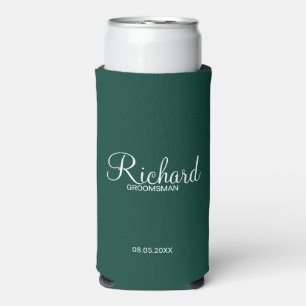Modern Script Personalized Groomsman Can Cooler