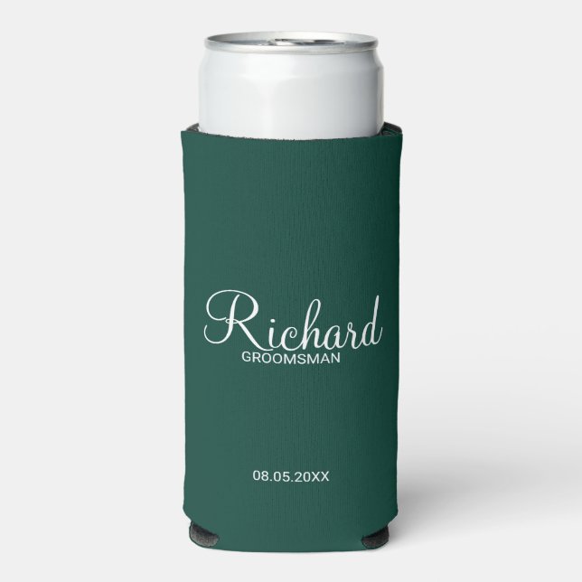 Modern Script Personalized Groomsman Can Cooler (Seltzer Front)