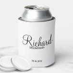 Modern Script Personalized Groomsman Can Cooler<br><div class="desc">Personalized Groomsman Gifts featuring personalized groomsman's name in black modern script font style with title and wedding date in modern sans serif font style. Also perfect for best man, father of the bride, bridesmaid, maid of honor, mother of the bride and more. Please Note: The foil details are simulated in...</div>
