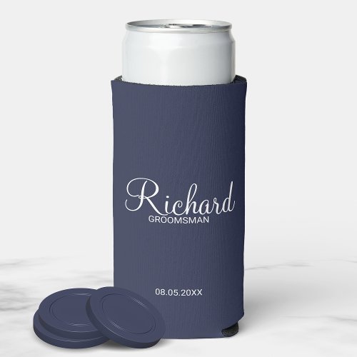 Modern Script Personalized Groomsman Can Cooler