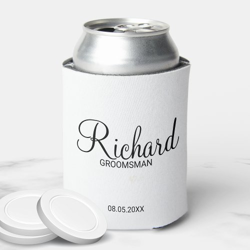 Modern Script Personalized Groomsman Can Cooler