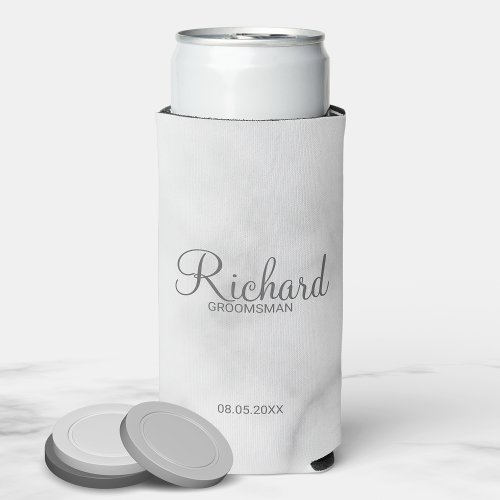 Modern Script Personalized Groomsman Can Cooler
