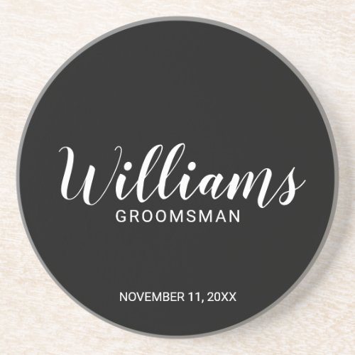Modern Script Personalized Groomsman Coaster