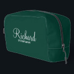 Modern Script Personalized Groomsman Dopp Kit<br><div class="desc">Personalized Groomsman Gifts
featuring personalized groomsman's name in white modern script font style with title and wedding date in modern sans serif font style on emerald green background.

Also perfect for best man,  father of the bride,  bridesmaid,  maid of honor,  mother of the bride and more.</div>