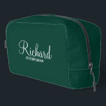 Modern Script Personalized Groomsman Dopp Kit<br><div class="desc">Personalized Groomsman Gifts
featuring personalized groomsman's name in white modern script font style with title and wedding date in modern sans serif font style on emerald green background.

Also perfect for best man,  father of the bride,  bridesmaid,  maid of honor,  mother of the bride and more.</div>