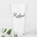 Modern Script Personalized Groomsman Glass<br><div class="desc">Personalized Groomsman Gifts
featuring personalized groomsman's name in black modern script font style with title and wedding date in modern sans serif font style.

Also perfect for best man,  father of the bride,  bridesmaid,  maid of honor,  mother of the bride and more.</div>