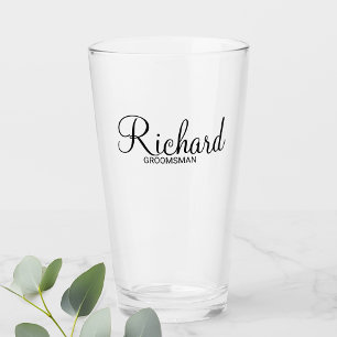 Modern Script Personalized Groomsman Glass