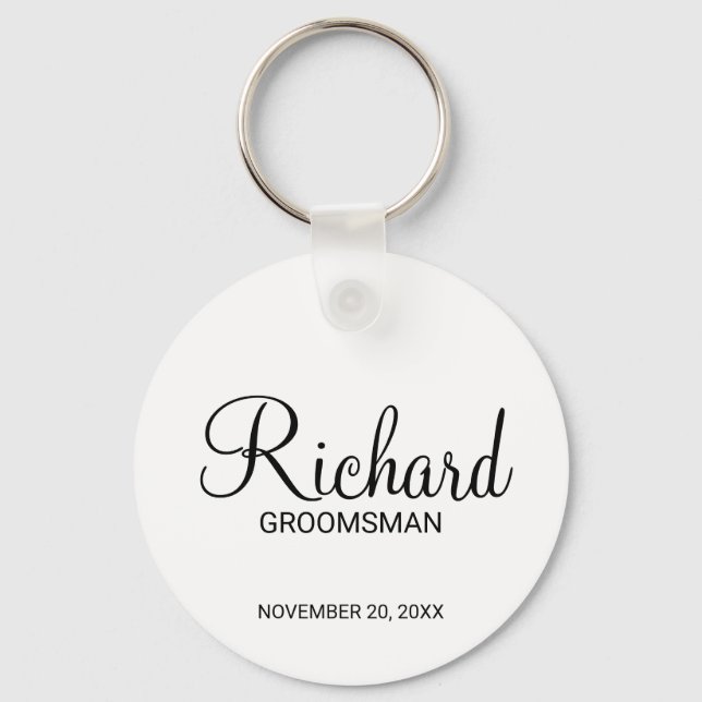Modern Script Personalized Groomsman Keychain (Front)