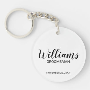 Modern Script Personalized Groomsman Keychain