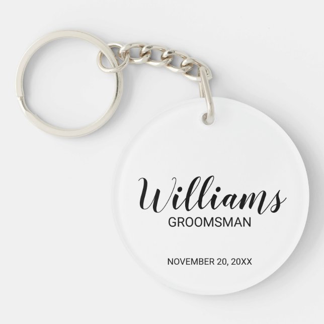 Modern Script Personalized Groomsman Keychain (Front)