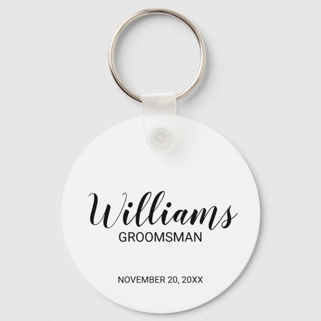 Modern Script Personalized Groomsman Keychain (Front)