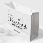 Modern Script Personalized Groomsman Large Gift Bag<br><div class="desc">Personalized Groomsman Gifts
featuring personalized groomsman's name in black modern script font style with title and wedding date in modern sans serif font style.

Also perfect for best man,  father of the bride,  bridesmaid,  maid of honor,  mother of the bride and more.</div>