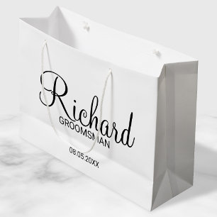Modern Script Personalized Groomsman Large Gift Bag