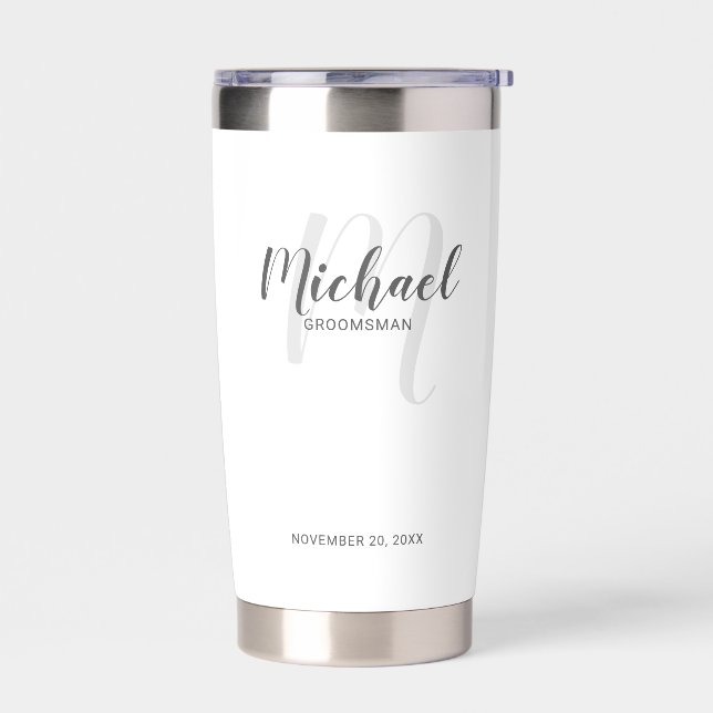 Modern Script Personalized Groomsman Name Insulated Tumbler (Left)
