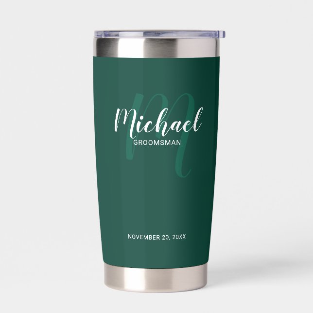 Modern Script Personalized Groomsman Name Insulated Tumbler (Left)