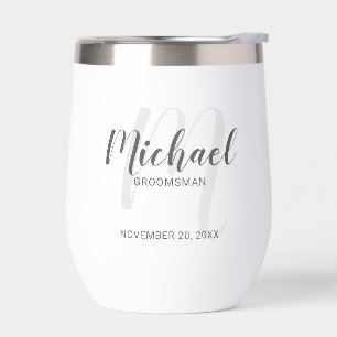 Modern Script Personalized Groomsman Name Thermal Wine Tumbler