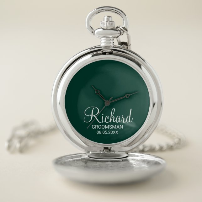 Modern Script Personalized Groomsman Pocket Watch (Inside)
