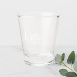Modern Script Personalized Groomsman Shot Glass<br><div class="desc">Modern Script Personalized Groomsman Shot Glass
featuring personalized groomsman's name in white modern calligraphy font style with title and wedding date in white modern sans serif font style.

Also perfect for best man,  father of the bride,  bridesmaid,  maid of honor and more.</div>