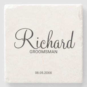 Modern Script Personalized Groomsman Stone Coaster
