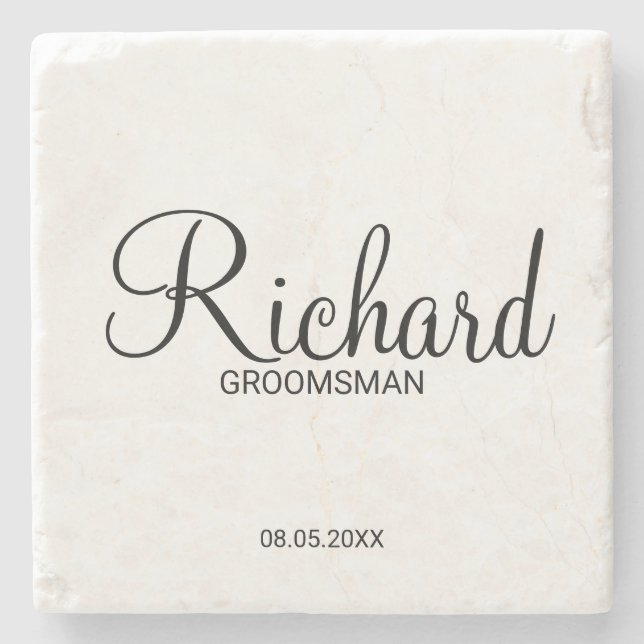 Modern Script Personalized Groomsman Stone Coaster (Front)