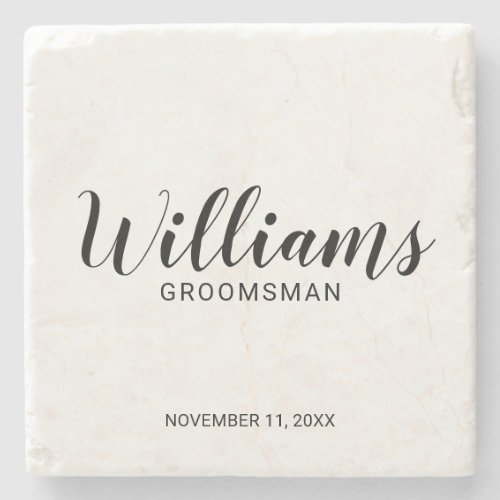 Modern Script Personalized Groomsman Stone Coaster