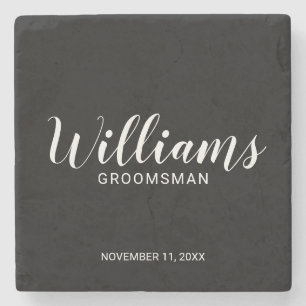 Modern Script Personalized Groomsman Stone Coaster