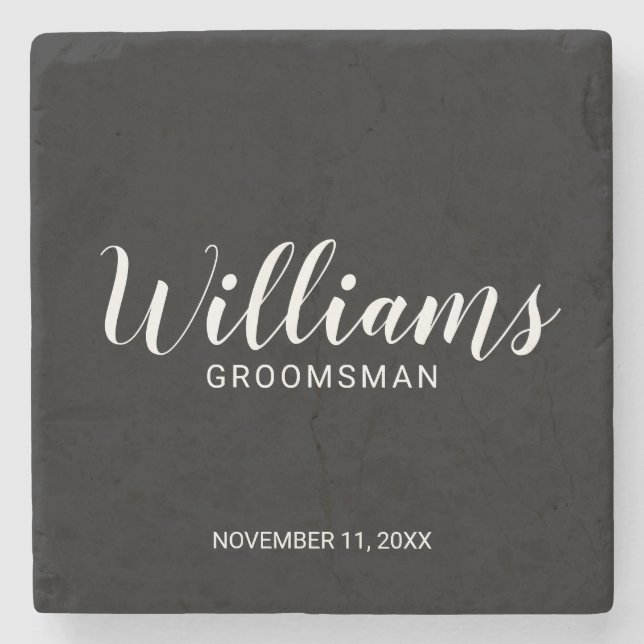 Modern Script Personalized Groomsman Stone Coaster (Front)