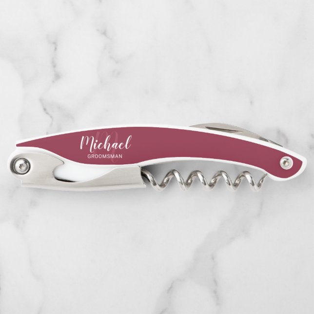 Modern Script Personalized Groomsman Waiter's Corkscrew (Front)