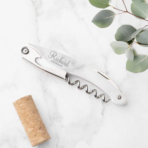 Modern Script Personalized Groomsman Waiters Corkscrew